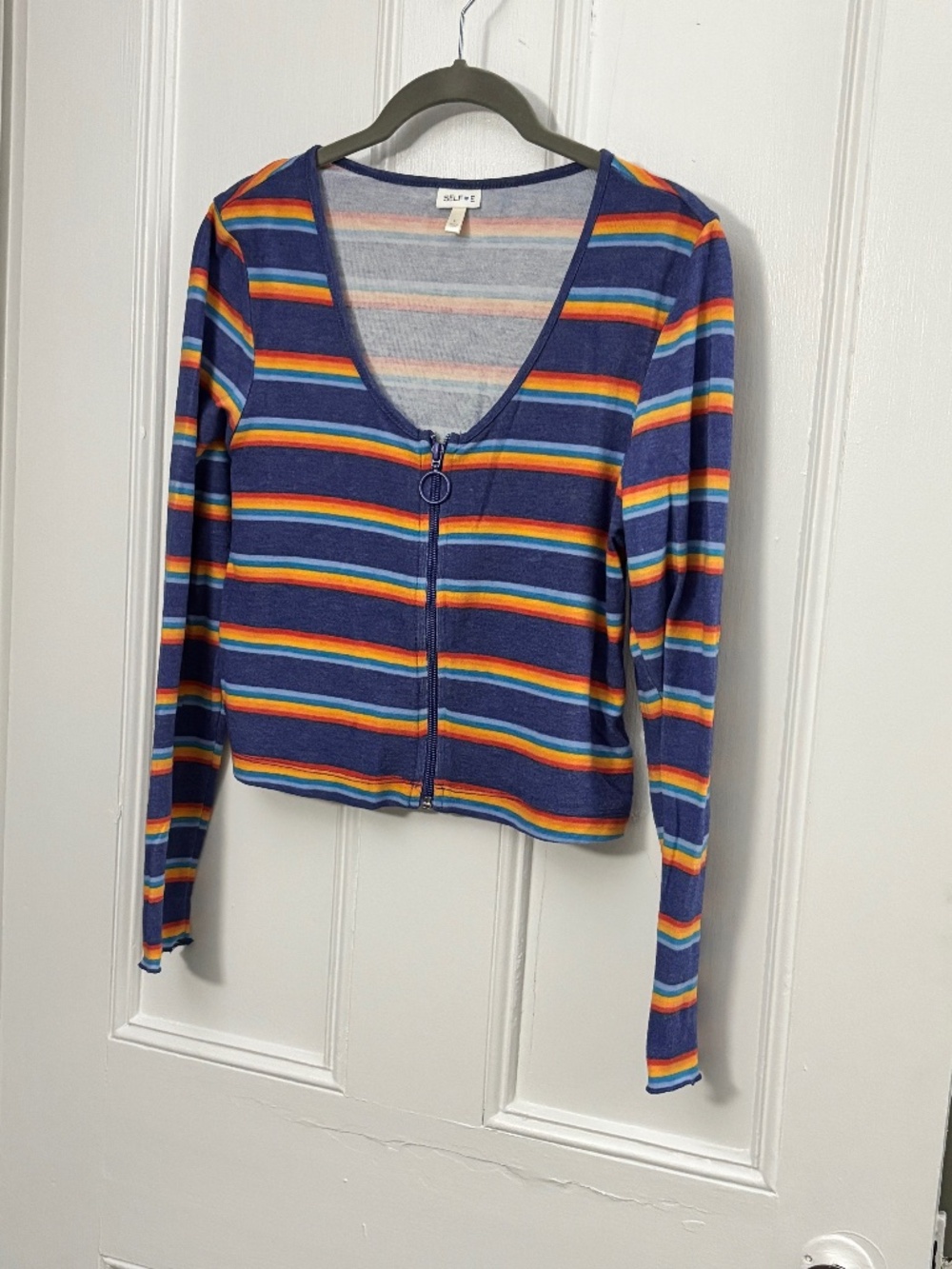 Junior's crop top striped long-sleeve zip-front